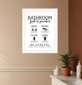 Bathroom Guide White Framed Print Bathroom Wall Art