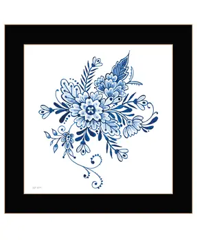 Floral Calligraphy Sketches Black Framed Print Wall Art