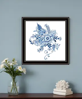 Floral Calligraphy Sketches Black Framed Print Wall Art