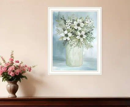 White Blooms White Framed Print Wall Art