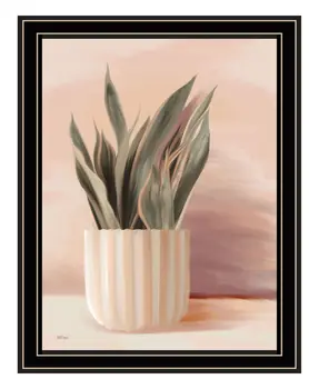 Striped Bohemian Plant Black Framed Print Wall Art