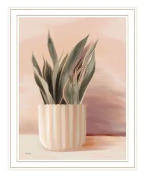 Striped Bohemian Plant White Framed Print Wall Art