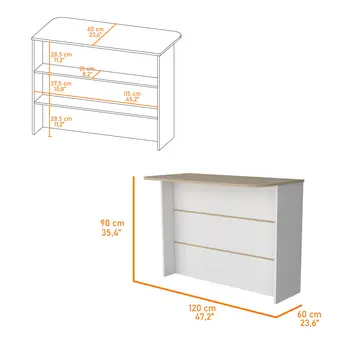 White and Natural 47" Kitchen Island With Storage