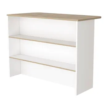 White and Natural 47" Kitchen Island With Storage