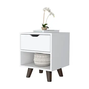 19" White Wood One Drawer Nightstand