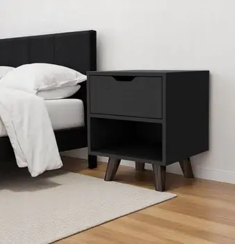 19" Black Wood One Drawer Nightstand