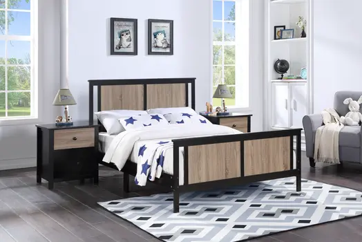 Black And Walnut Reversible Solid Wood Full Bed Frame