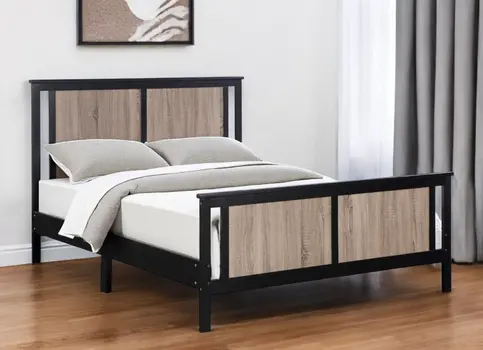 Black And Walnut Reversible Solid Wood Full Bed Frame