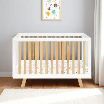 Natural And White Wood Standard Three In One Convertible Crib