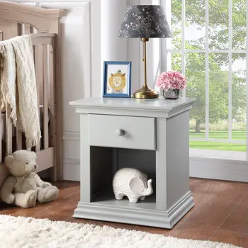24" Gray Solid Wood and Wood One Drawer Nightstand