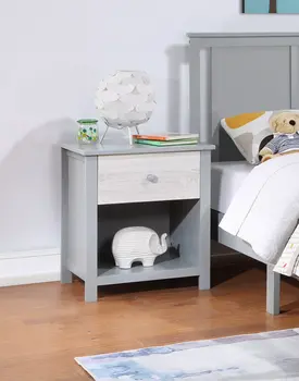 24" Gray Solid Wood and Wood One Drawer Nightstand