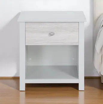 24" Gray Solid Wood and Wood One Drawer Nightstand