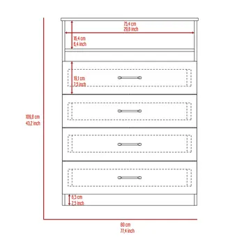 47" White Four Drawer Dresser