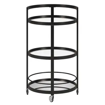 21" Black Steel and Glass Round Rolling Bar Cart