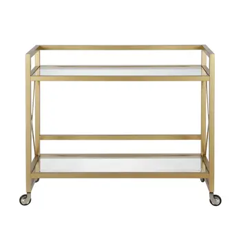 Brass Steel And Glass Rolling Bar Cart