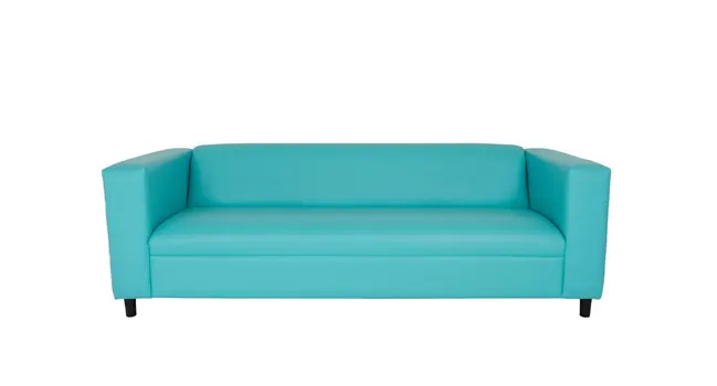 84" Teal Blue Faux Leather Sofa With Black Legs