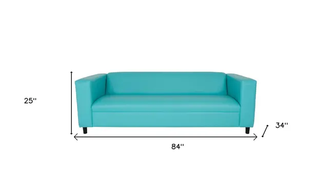 84" Teal Blue Faux Leather Sofa With Black Legs