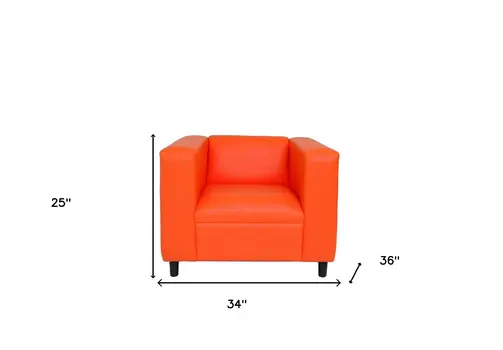 36" Orange and Black Faux Leather Club Chair