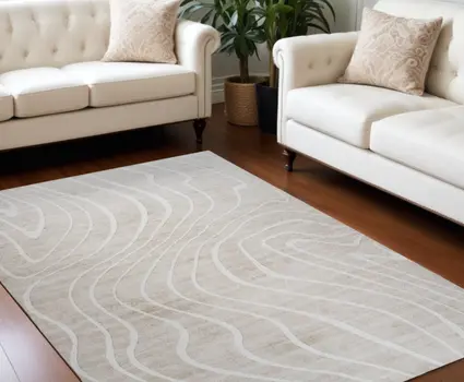 7' X 10' Beige and Ivory Abstract Distressed Area Rug