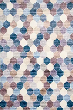 8' X 11' Ivory and Blue Geometric Distressed Area Rug