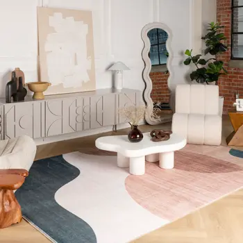 4' X 6' Beige and Green Abstract Distressed Area Rug