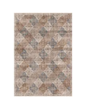 7' X 10' Brown and Blue Floral Distressed Area Rug