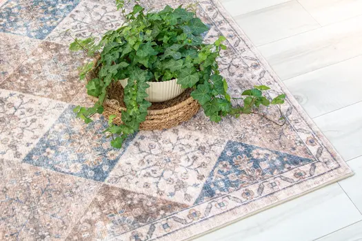 7' X 10' Brown and Blue Floral Distressed Area Rug