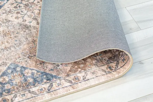 7' X 10' Brown and Blue Floral Distressed Area Rug