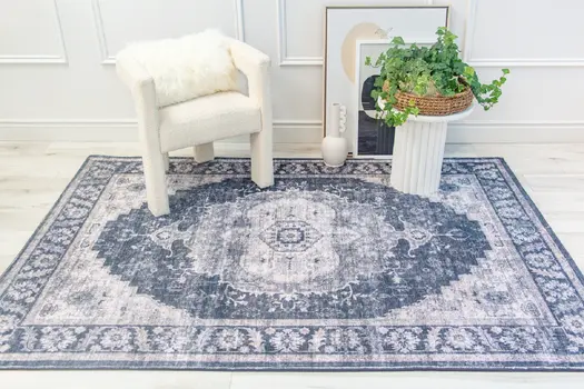 4' X 6' Black and Gray Oriental Area Rug