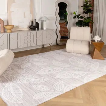 7' X 10' Beige and Ivory Floral Distressed Area Rug