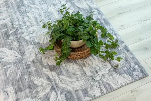 4' X 6' Gray and Beige Floral Area Rug