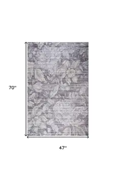 4' X 6' Gray and Beige Floral Area Rug