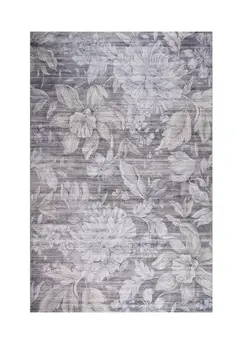5' X 8' Gray and Beige Floral Area Rug