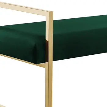 48" Hunter Green and Gold Upholstered Velvet Bench