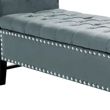 20" Slate Blue Upholstered Velvet Bench with Shoe Storage