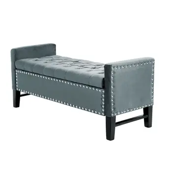 20" Slate Blue Upholstered Velvet Bench with Shoe Storage