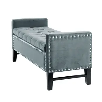 20" Slate Blue Upholstered Velvet Bench with Shoe Storage