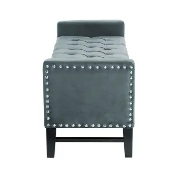 20" Slate Blue Upholstered Velvet Bench with Shoe Storage