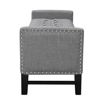 50" Light Gray and Black Upholstered Linen Bench with Flip top