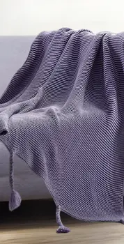 60" X 50" Purple Knitted Acrylic Throw Blanket