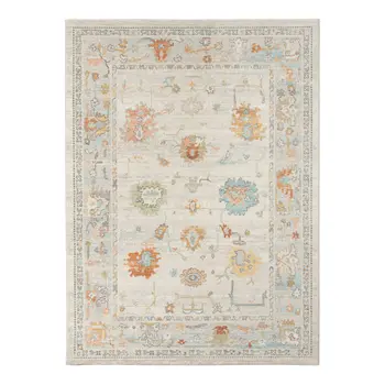 5' X 7' Blue and Orange Floral Stain Resistant Indoor Outdoor Area Rug