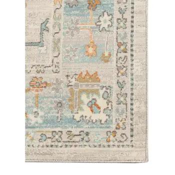 5' X 7' Blue and Orange Floral Stain Resistant Indoor Outdoor Area Rug