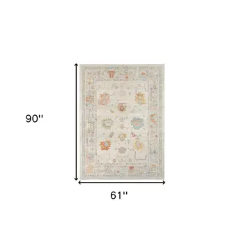5' X 7' Blue and Orange Floral Stain Resistant Indoor Outdoor Area Rug