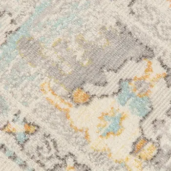 9' X 12' Blue and Orange Floral Stain Resistant Indoor Outdoor Area Rug