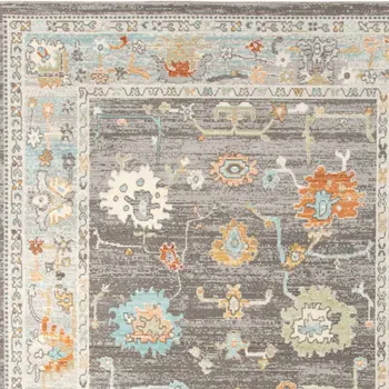 2' X 3' Gray and Orange Floral Stain Resistant Indoor Outdoor Area Rug