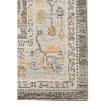 9' X 12' Gray and Orange Floral Stain Resistant Indoor Outdoor Area Rug