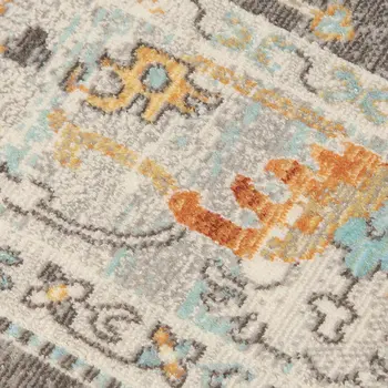 9' X 12' Gray and Orange Floral Stain Resistant Indoor Outdoor Area Rug