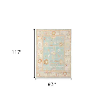 8' X 10' Blue and Orange Floral Stain Resistant Indoor Outdoor Area Rug