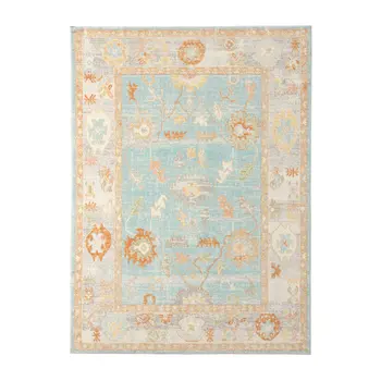 9' X 12' Blue and Orange Floral Stain Resistant Indoor Outdoor Area Rug
