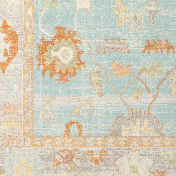 9' X 12' Blue and Orange Floral Stain Resistant Indoor Outdoor Area Rug